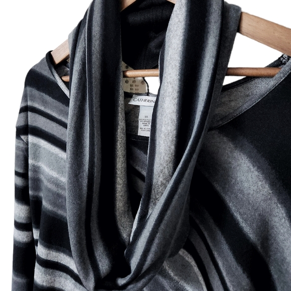 Diagonal Stripe Asymmetric Long Sleeve Sweater w/ Infinity Scarf | Cathe… - Picture 4 of 9